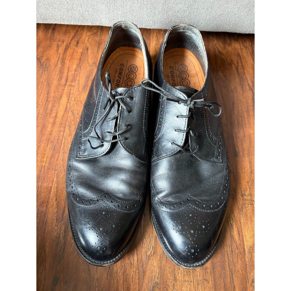 ECCO Comfort Men's Leather Black Wing Tip Lace Oxford Shoes Size 11